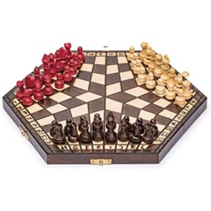 Ajedréz de madera para tres jugadores 11 pulgadas_1