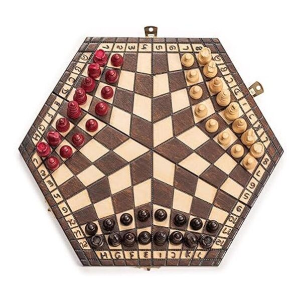 Ajedréz de madera para tres jugadores 11 pulgadas_3