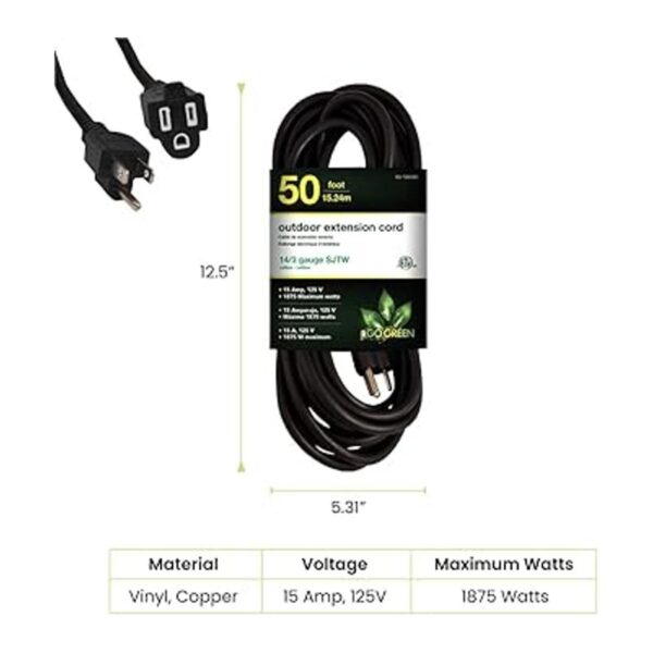 Go Green Power GG13850BK 143 SJTW Cable de extensión