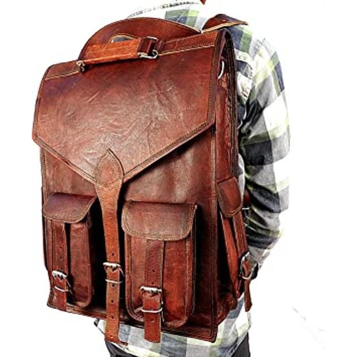 Mochila de cuero de 18 pulgadas mochila ligera para