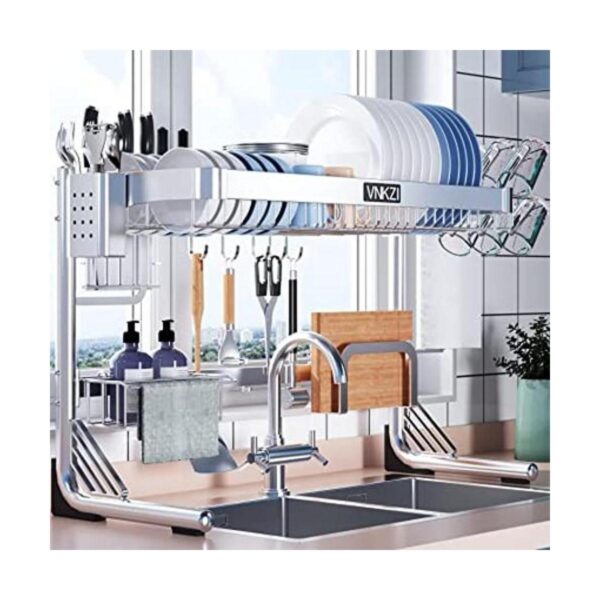 VNKZI Over Sink Dish Drying Rack 2 Tier Full Stainless_1