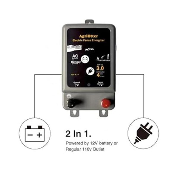 AgriOtter Energizador eléctrico de valla 15 acres 2 en 1_2