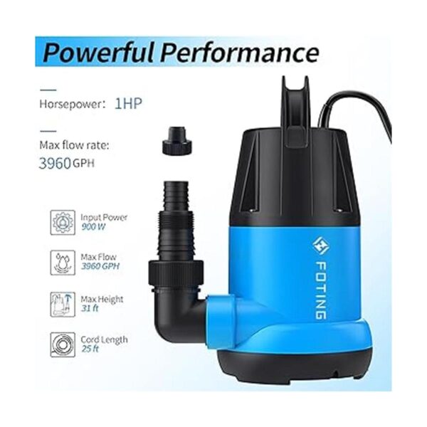 FOTING Bomba de sumidero sumergible de 1 HP para agua