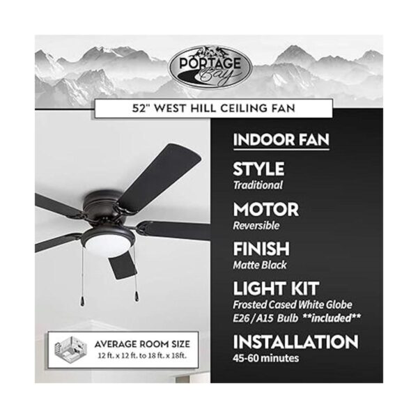 Portage Bay 50251 Hugger Ventilador de techo negro mate