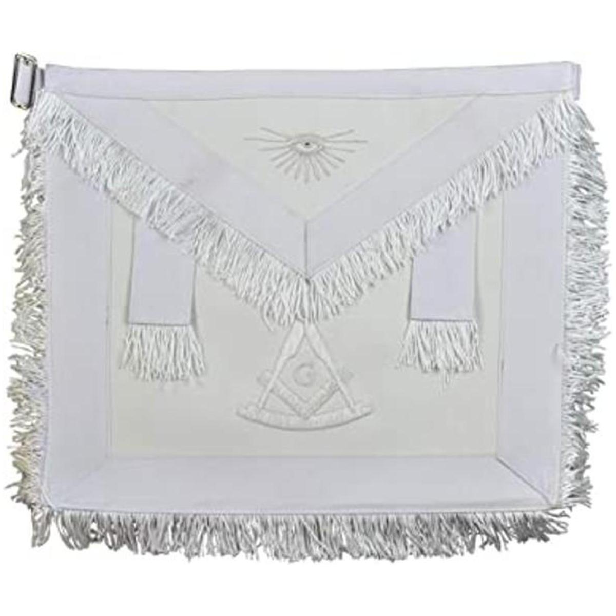 Delantal Masónico con flecos Past Master con G Blanco