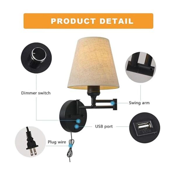 Lámpara de pared de cabecera con interruptor regulable y_2