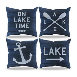 On Lake Time Juego de 4 fundas de almohada con diseño de_1