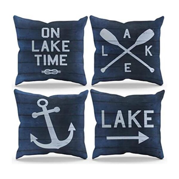 On Lake Time Juego de 4 fundas de almohada con diseño de_1
