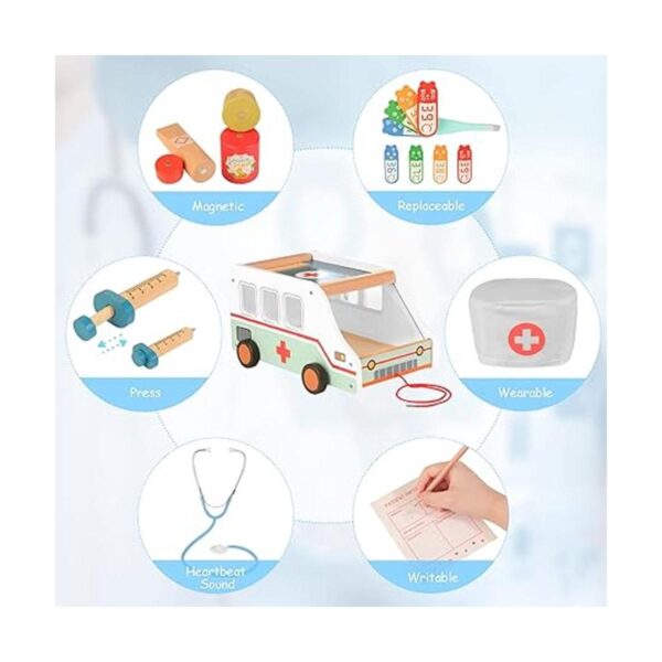 Kit médico de juguete de ambulancia de madera para niños_3