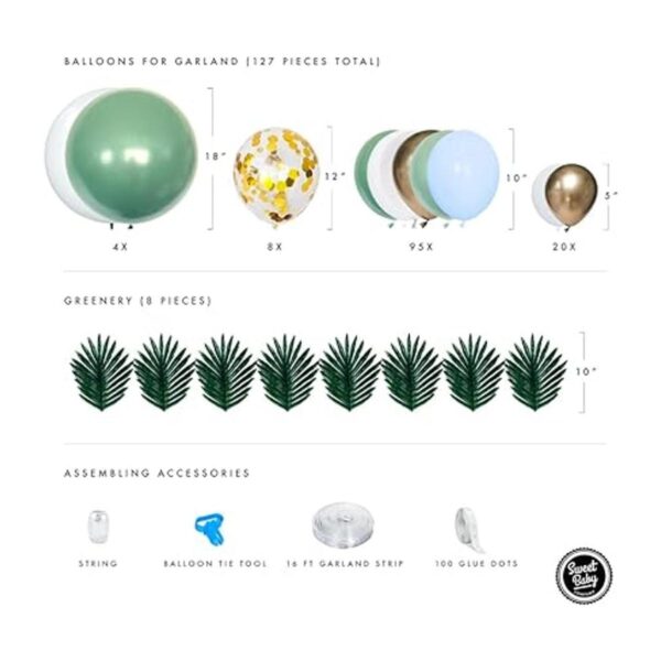 Kit de guirnalda de globos verde salvia y azul con kit de