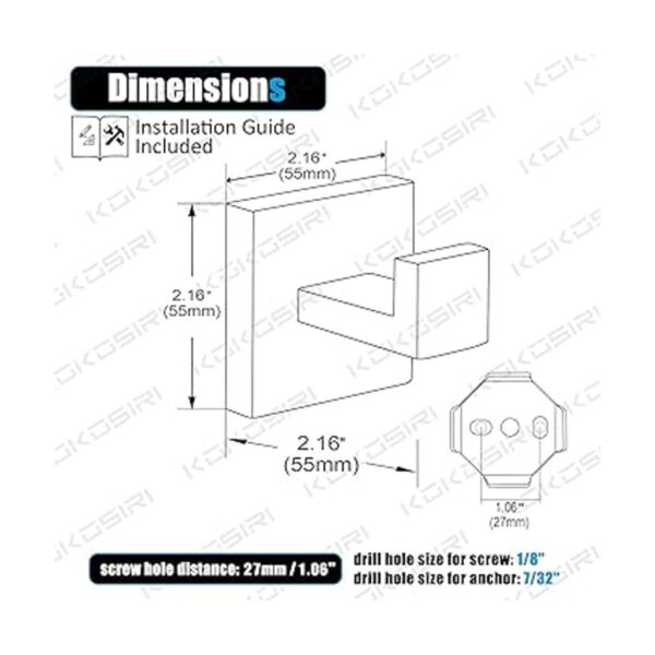 KOKOSIRI Bath Towel Hook Wall Mount Square Robe Hook Coat_2