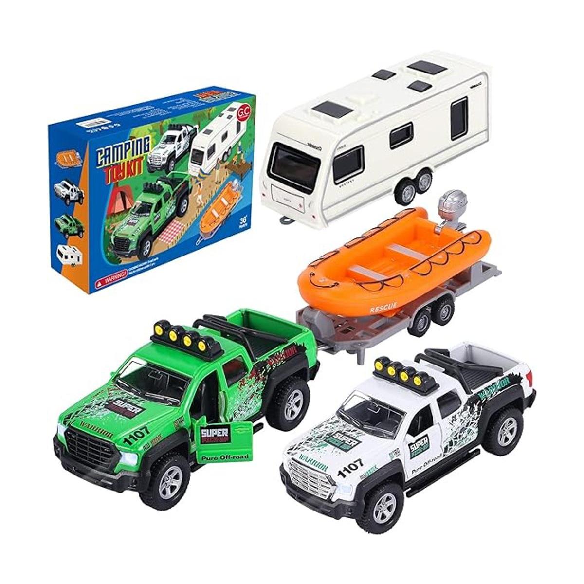 G.C Paquete de 4 juguetes de camioneta de remolque para