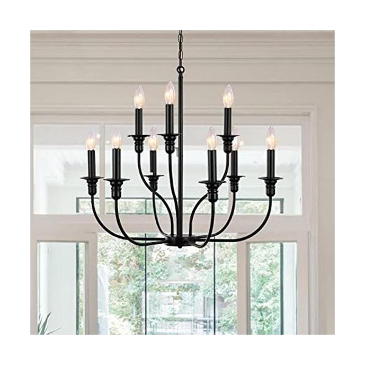 LASENCHOO Candelabro de casa de campo negro mate de 9