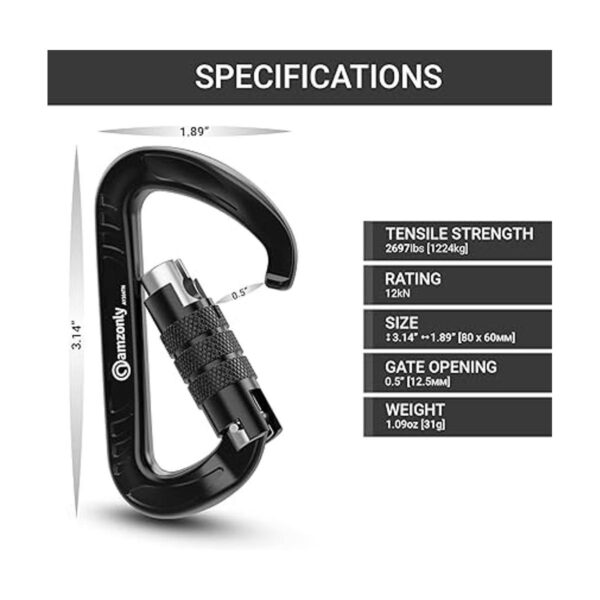 Amzonly Auto Locking Carabiner Clips Heavy Duty 12KN_2