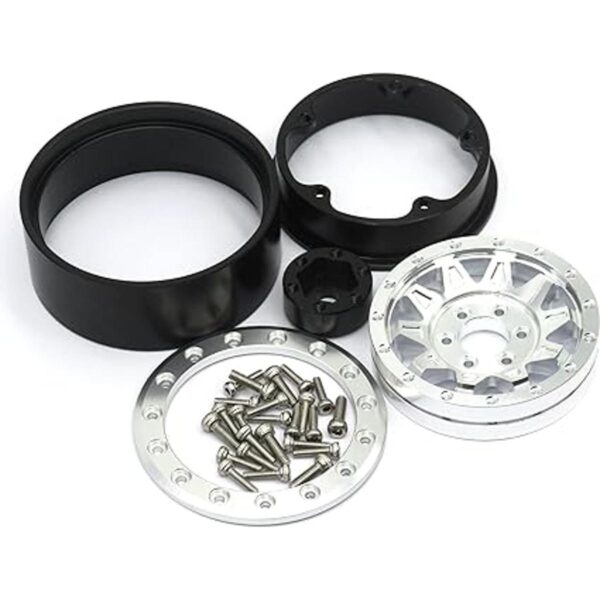 HOBBYSOUL RC 1.9 Beadlock Ruedas plateadas pesas de rueda