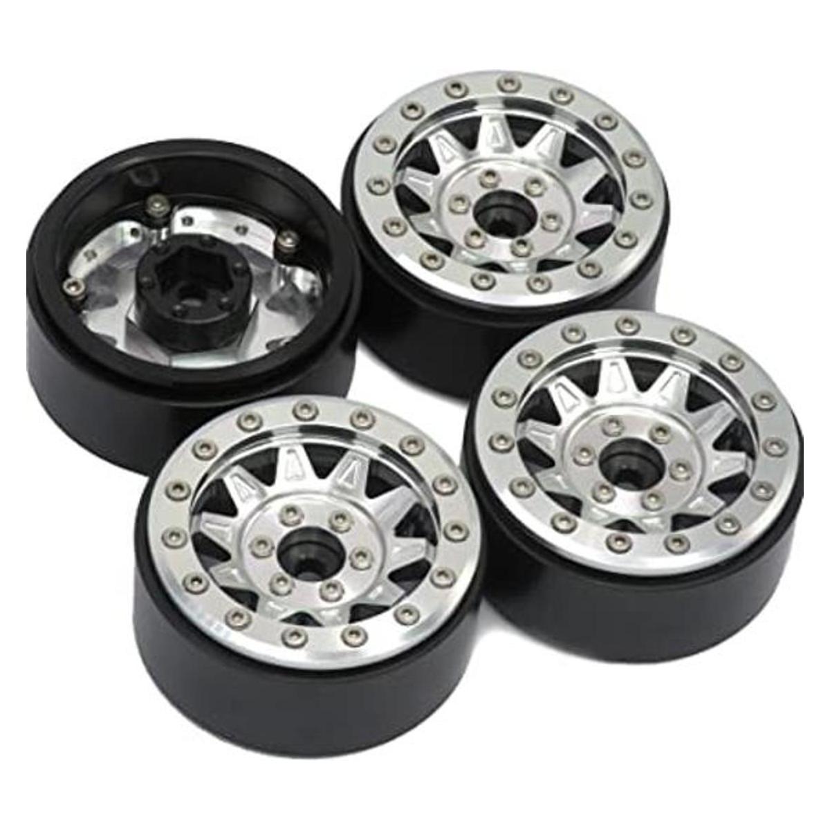 HOBBYSOUL RC 1.9 Beadlock Ruedas plateadas pesas de rueda