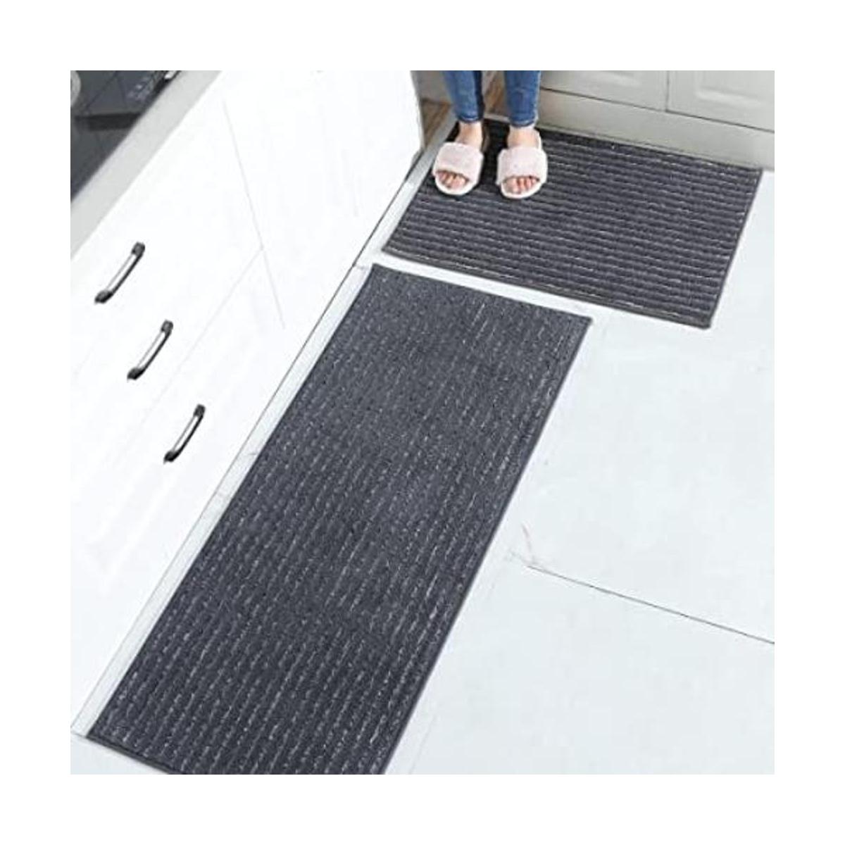 BEQHAUSE Juego de 2 alfombrillas de cocina color gris