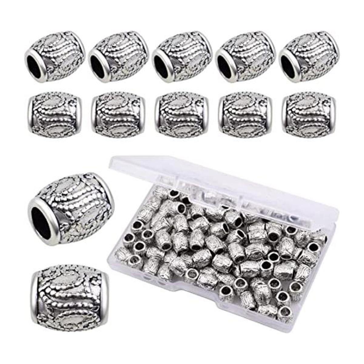 100 cuentas espaciadoras ovaladas de plata antigua con