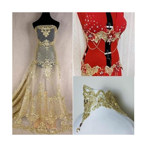 IDONGCAI Cinta de lentejuelas con borde de encaje dorado_6