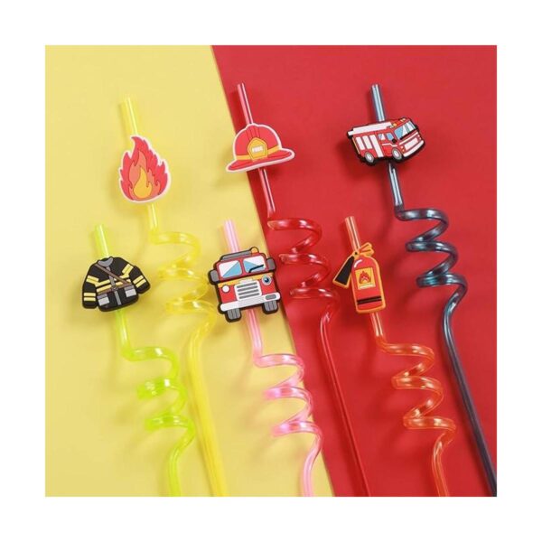 24 pajitas para fiestas de camiones de bomberos para