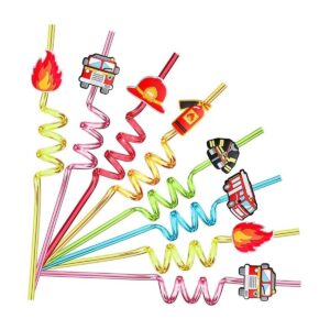 24 pajitas para fiestas de camiones de bomberos para