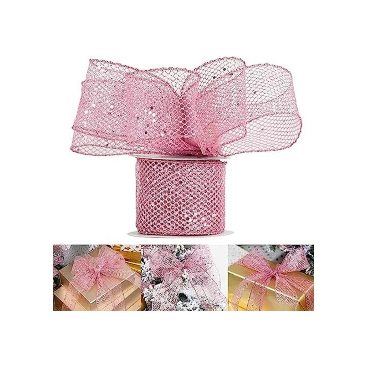 HUIHUANG Cinta de malla con alambre de purpurina rosa con