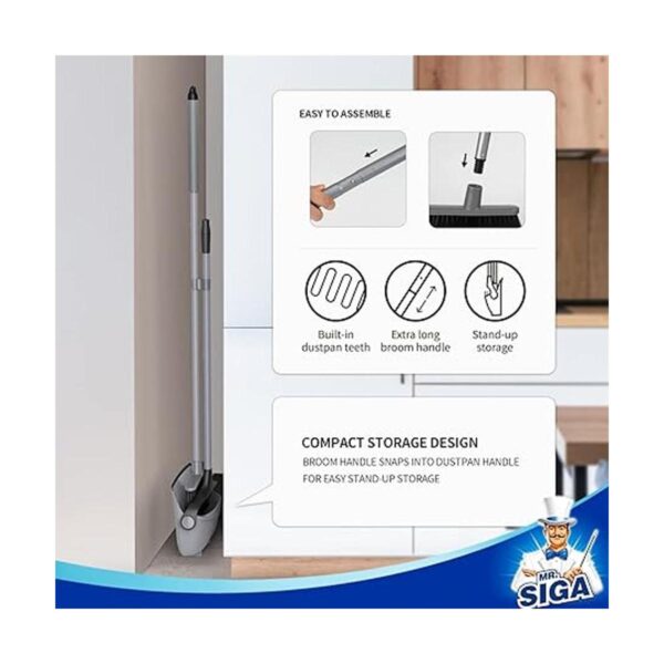 MR.SIGA Broom and Dustpan Set with Long Handle Upright