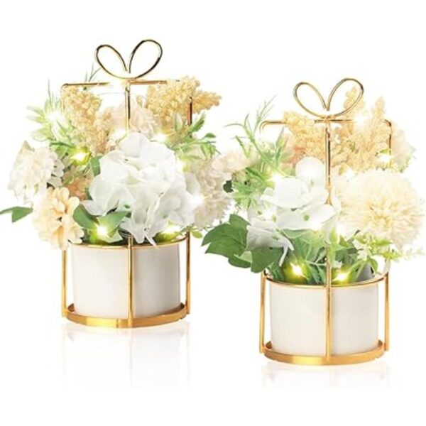 Juego de 2 flores artificiales LED en maceta flores