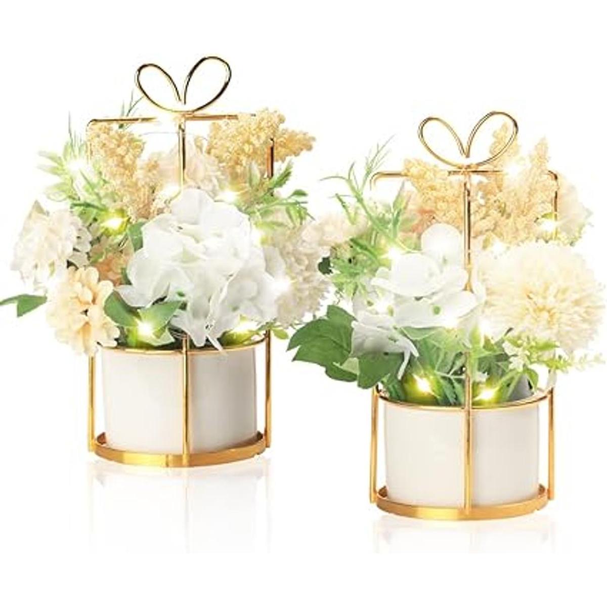 Juego de 2 flores artificiales LED en maceta flores
