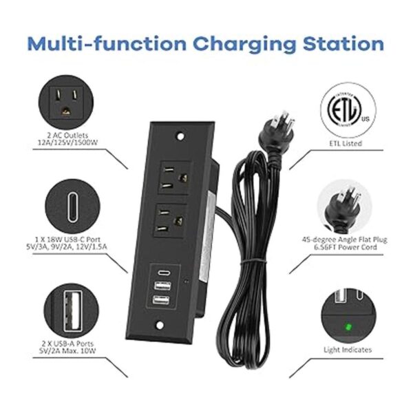 Regleta de alimentación empotrada con puerto USB toma de_2
