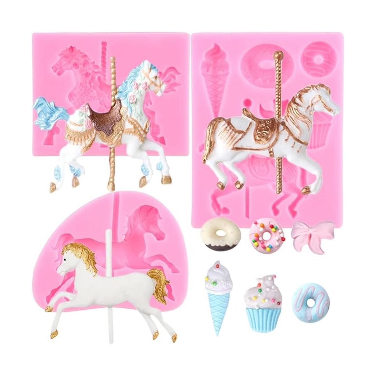 Mujiang Carousel Molde de silicona para fondant de
