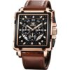 OLEVS Relojes cuadrados para hombres de cuero marrón_1