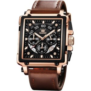 OLEVS Relojes cuadrados para hombres de cuero marrón_1