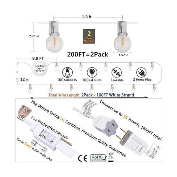 Cadena de luces LED G40 para exteriores de 200 pies color_3