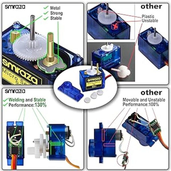 Smraza Kit de 4 piezas SG90 9G Micro Servo Metal Geared_2