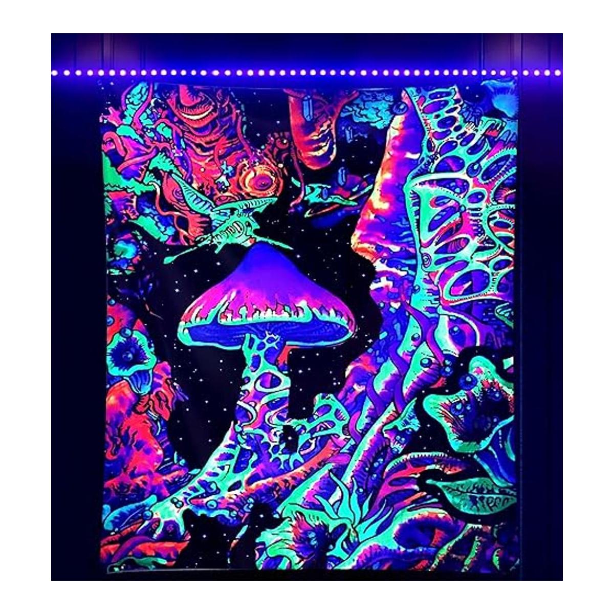 Addwel Tapiz de hongos de luz negra tapiz vertical Trippy