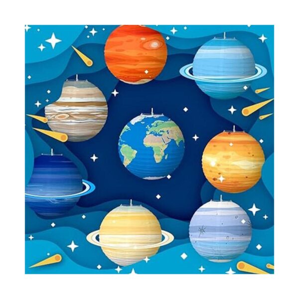 8 linternas de planetas de papel 3D de gran tamaño para