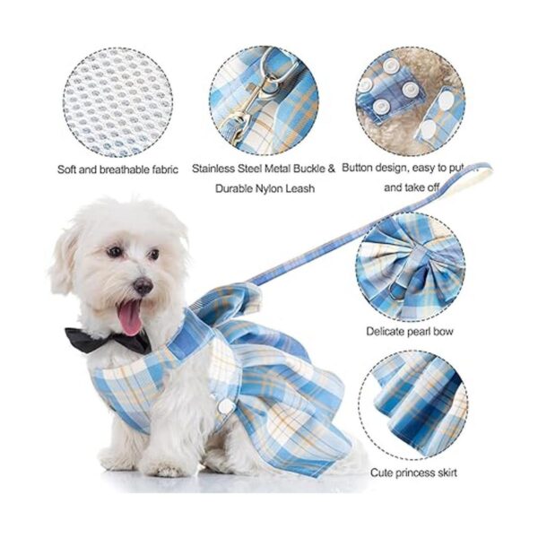 4 piezas de vestido a cuadros para perro arnés con_3
