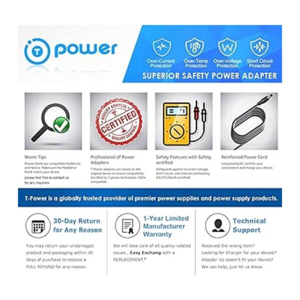 tpower 6.6 ft de largo cable AC Adapter apropiado para_3