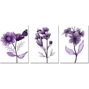 sechars 3 piezas de lienzo de flores moradas arte_1