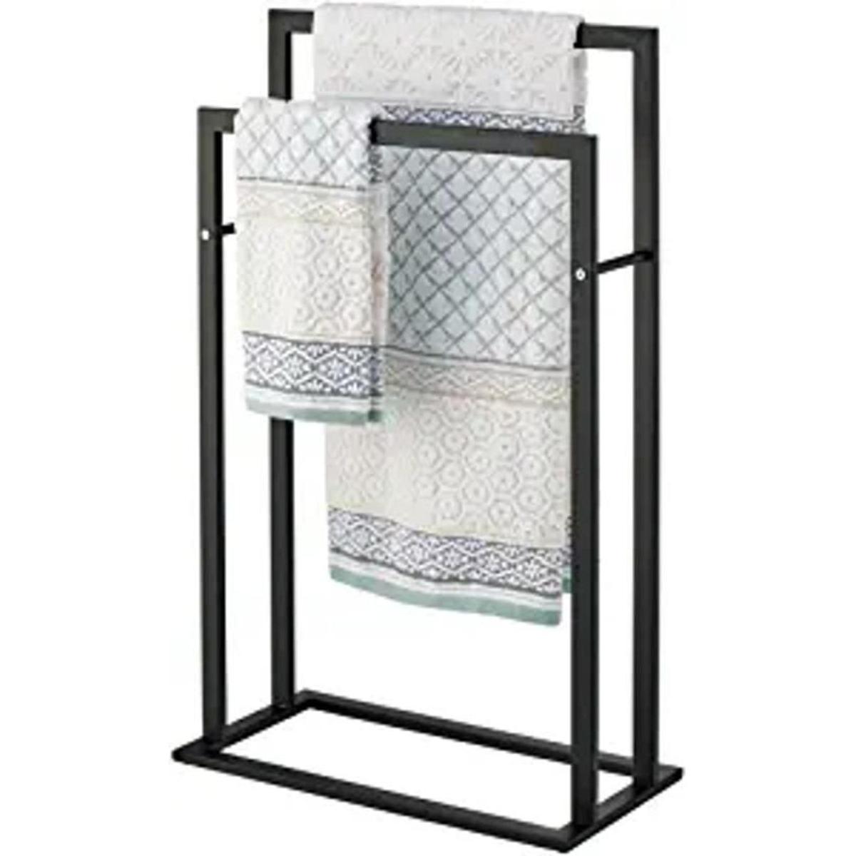 mDesign Metal Tall 2Tier FreeStanding Towel Rack Holder