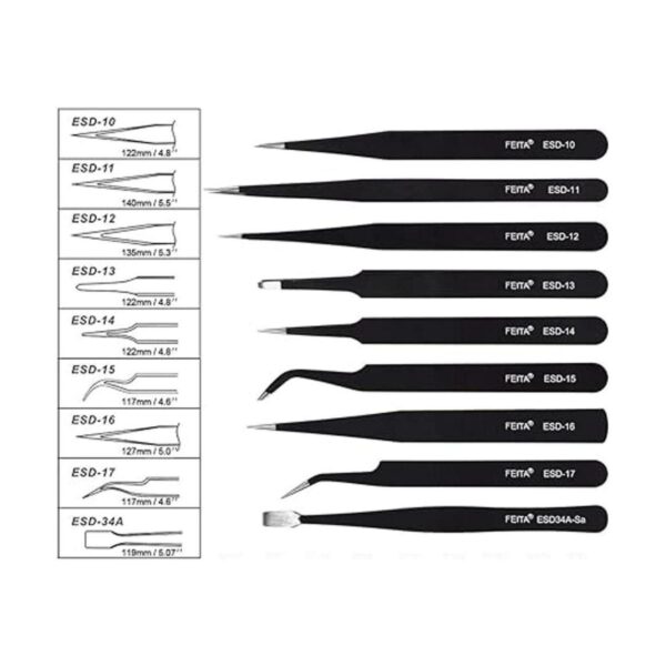 feita 7pcs ESD SAFE antiestática Pinzas de acero