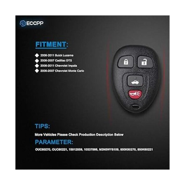 eccpp New Reemplazo Remote Keyless Key Fob Clicker Caso