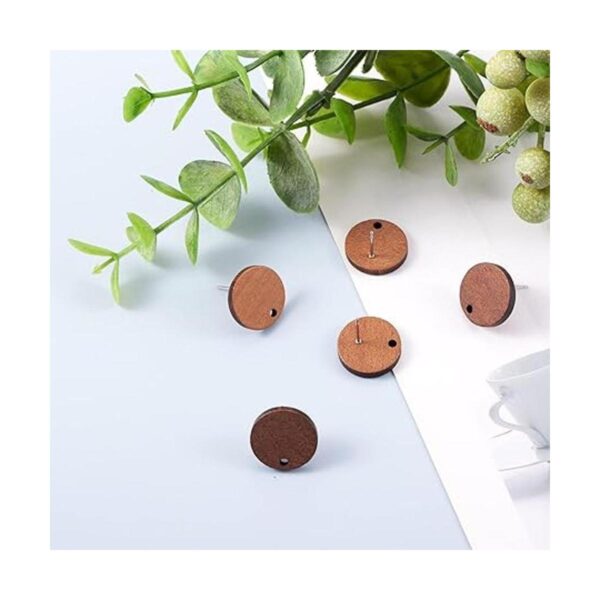 de aretes de madera natural con diseño de disco redondo