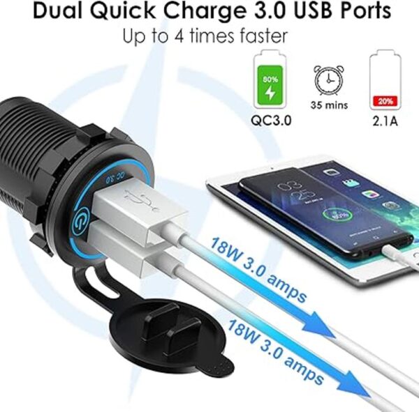 Paquete de 2 Tomacorriente USB de 12 V carga rápida 3.0