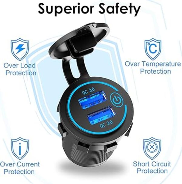 Paquete de 2 Tomacorriente USB de 12 V carga rápida 3.0