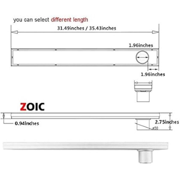 ZOIC Rejilla de suelo lineal Stealth para baño y ducha_3