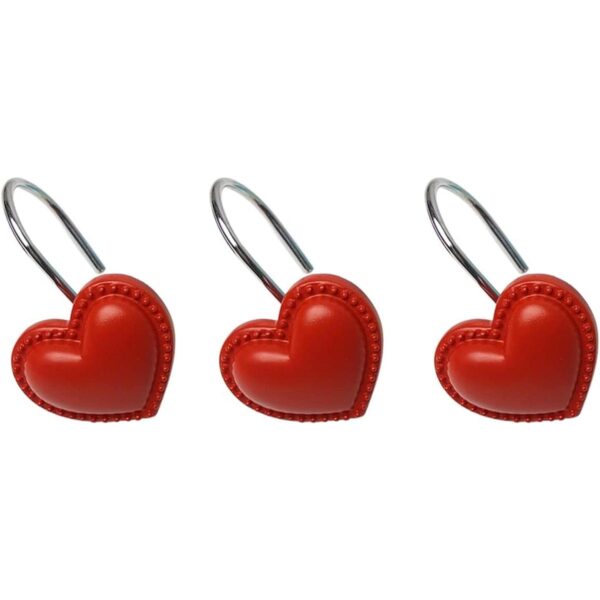 ZILucky Set of 12 Red Heart Shape Shower Curtain Hooks