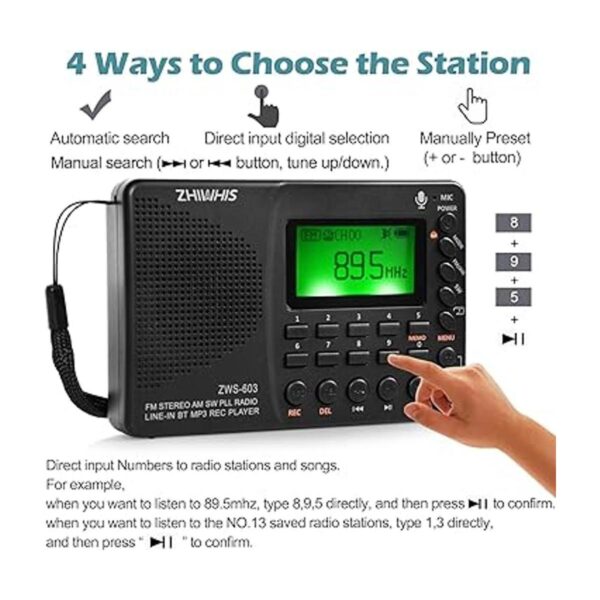 ZHIWHIS Radio Bluetooth portátil radios FM AM de onda_3
