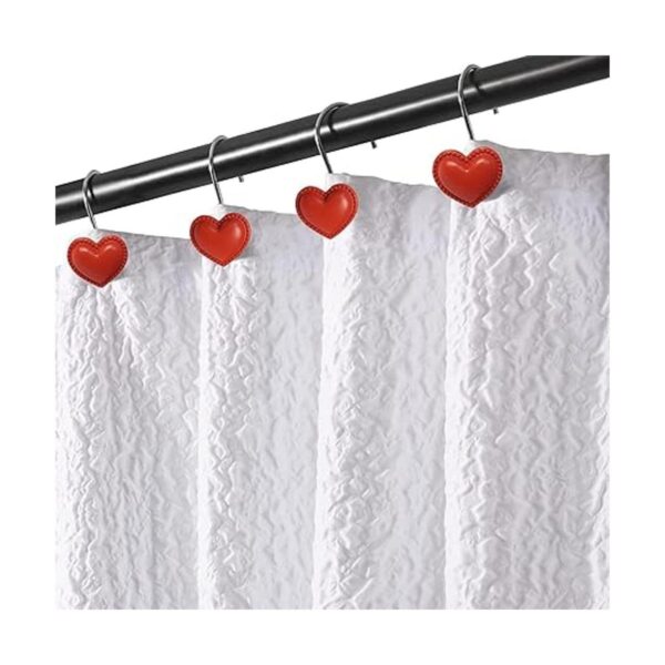 ZILucky Set of 12 Red Heart Shape Shower Curtain Hooks